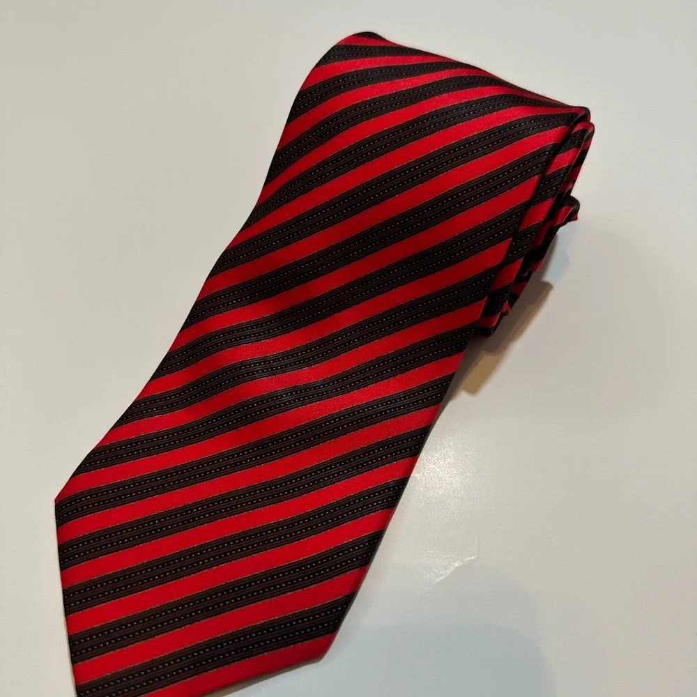 Stefano Ricci Firenze Italy Men’s Silk Tie Red Black Striped 3.5” Wide 60+” Long